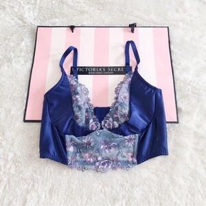 Victoria's Secret Midnight Blue Hummingbird Embroidery Corset Top - 34C